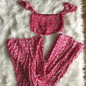 two-piece crop top/pant set